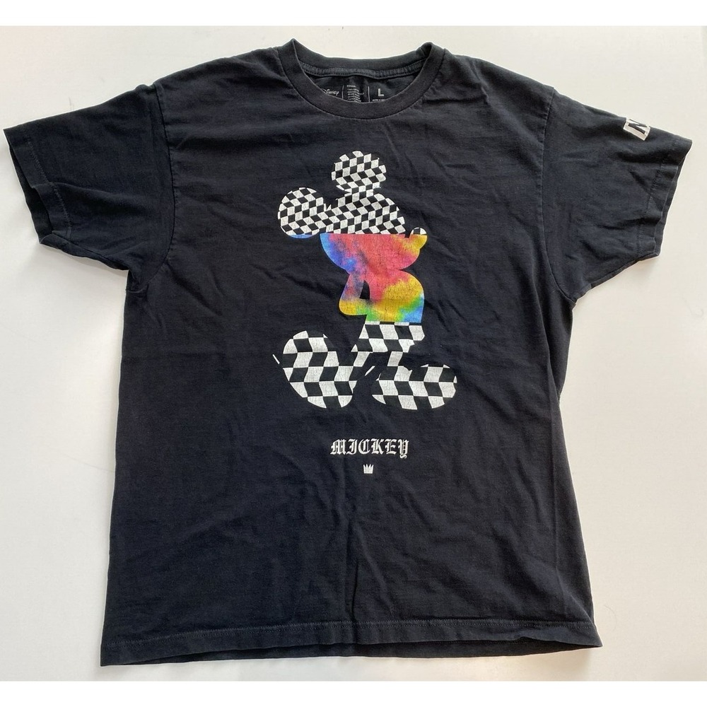 Neff T-Shirt Men Large Black Good Disney Mickey Mouse Checkered Tie Dye